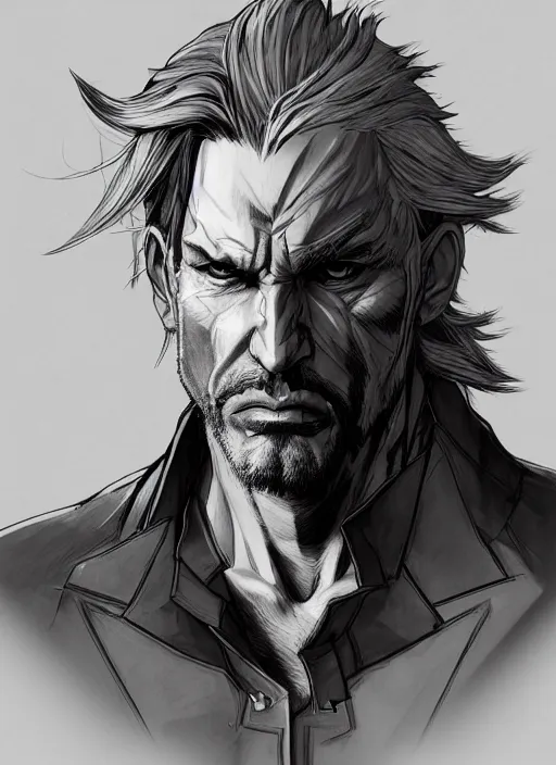 Image similar to Half body portrait of mature man with long silver hair, half man half wolf. In style of Yoji Shinkawa and Hyung-tae Kim, trending on ArtStation, dark fantasy, great composition, concept art, highly detailed, dynamic pose.