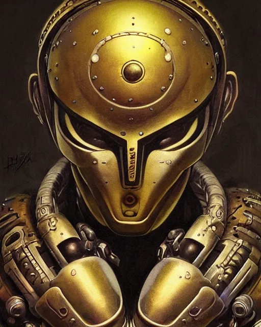 Image similar to zenyatta from overwatch, heavey metal magazine cover, character portrait, portrait, close up, concept art, intricate details, highly detailed, in the style of frank frazetta, r. giger, esteban maroto, richard corben, pepe moreno, matt howarth, stefano tamburini, tanino liberatore, luis royo and alex ebel