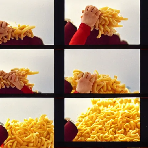 Image similar to macaroni fights each other. film strip. 4 frames.