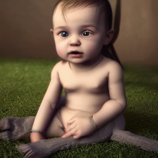 Prompt: very cute baby life like Realistic PBR 3D Model, but as a photograph by Annie Leibovitz, daz3d genesis iray, v-ray, unreal engine, HDRI shaders, 8k