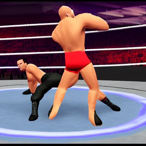 Prompt: WWE wrestling, PS2 game screenshot