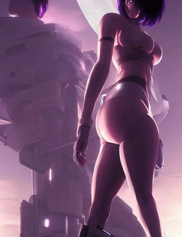 Image similar to a fullbody portrait of motoko kusanagi the major ghost in the shell : : stand alone complex, under repairs, maintenance : : by ilya kuvshinov, rossdraws, artgerm, sola digital arts, anti aliasing, raytracing : :