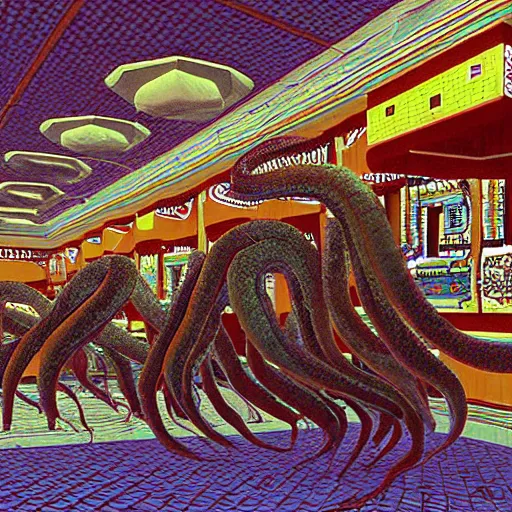 Image similar to hyperrealism photography supercomputer simulation of detailed octopus in the detailed ukrainian village in dramatic scene from movie the big lebowski ( 1 9 9 8 )