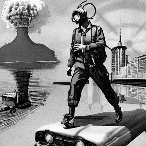 Prompt: Lofi beats to survive a nuclear war to, atompunk, 1950s