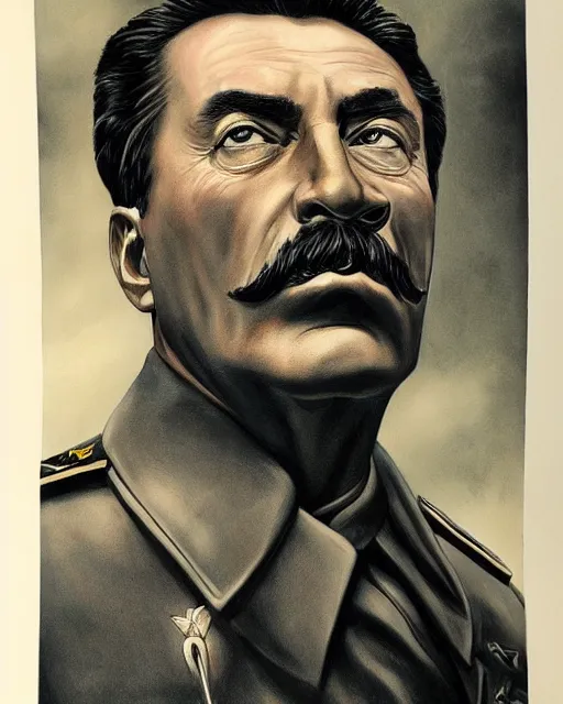 Image similar to portrait of joseph stalin in black leather jacket, gritty, very detailed, hyperrealistic, medium shot, very detailed painting by Glenn Fabry, by Joao Ruas