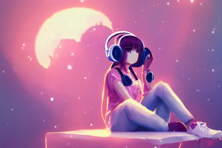 anime girl in headphones