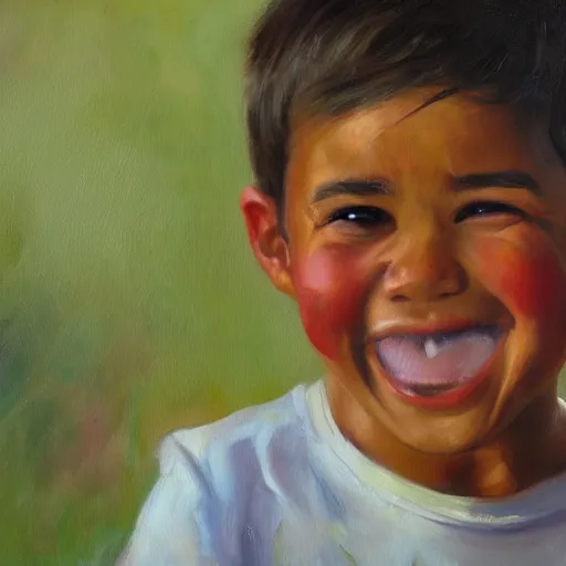 Image similar to The Joy Of Life, expressive oil painting, a boy, evokes feelings of joy, 4k detail