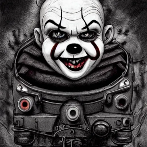 Prompt: grunge drawing of Thomas the tank engine with a pennywise face by - michael karcz , in the style of corpse bride, loony toons style, horror themed, detailed, elegant, intricate