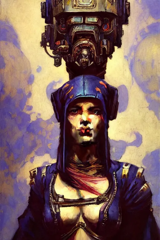 Image similar to full character portrait max mad cyberpunk warhammer 4 0 k, medic sapper not the girl with the pearl earring character design, painting by gaston bussiere, katsuya terada, nc wyeth, greg rutkowski, craig mullins, vermeer, frank frazetta, mucha, tom of finland, trending on artstation, jeffery catherine jones