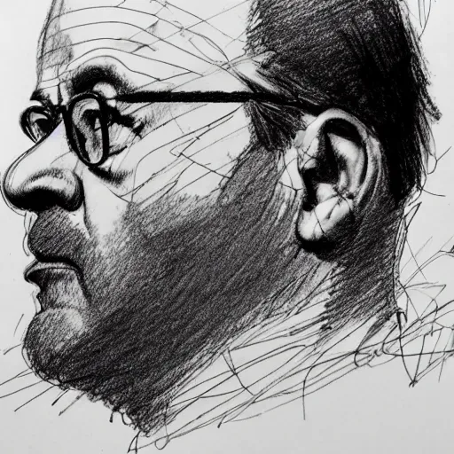 Image similar to a realistic yet scraggly portrait sketch of the side profile of a stern and sophisticated george costanza, trending on artstation, intricate details, in the style of frank auerbach, in the style of sergio aragones, in the style of martin ansin, in the style of david aja, in the style of mattias adolfsson