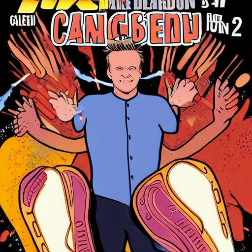 Image similar to a comic book cover of gordon ramsay cleaning his shoes