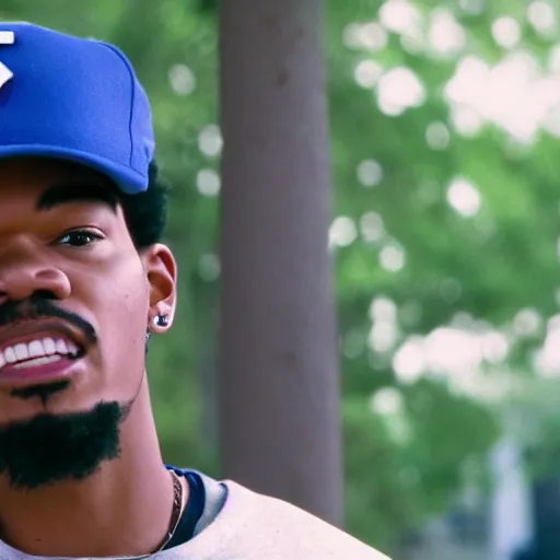 Prompt: a tv still of Chance The Rapper starring as a college student in a 1990 tv sitcom, 40mm lens