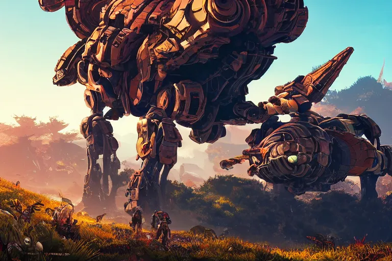 Image similar to shell - walker machine mecanical creature robot of horizon forbidden west horizon zero dawn radiating a glowing aura global illumination ray tracing hdr fanart arstation by ian pesty and alena aenami artworks in 4 k