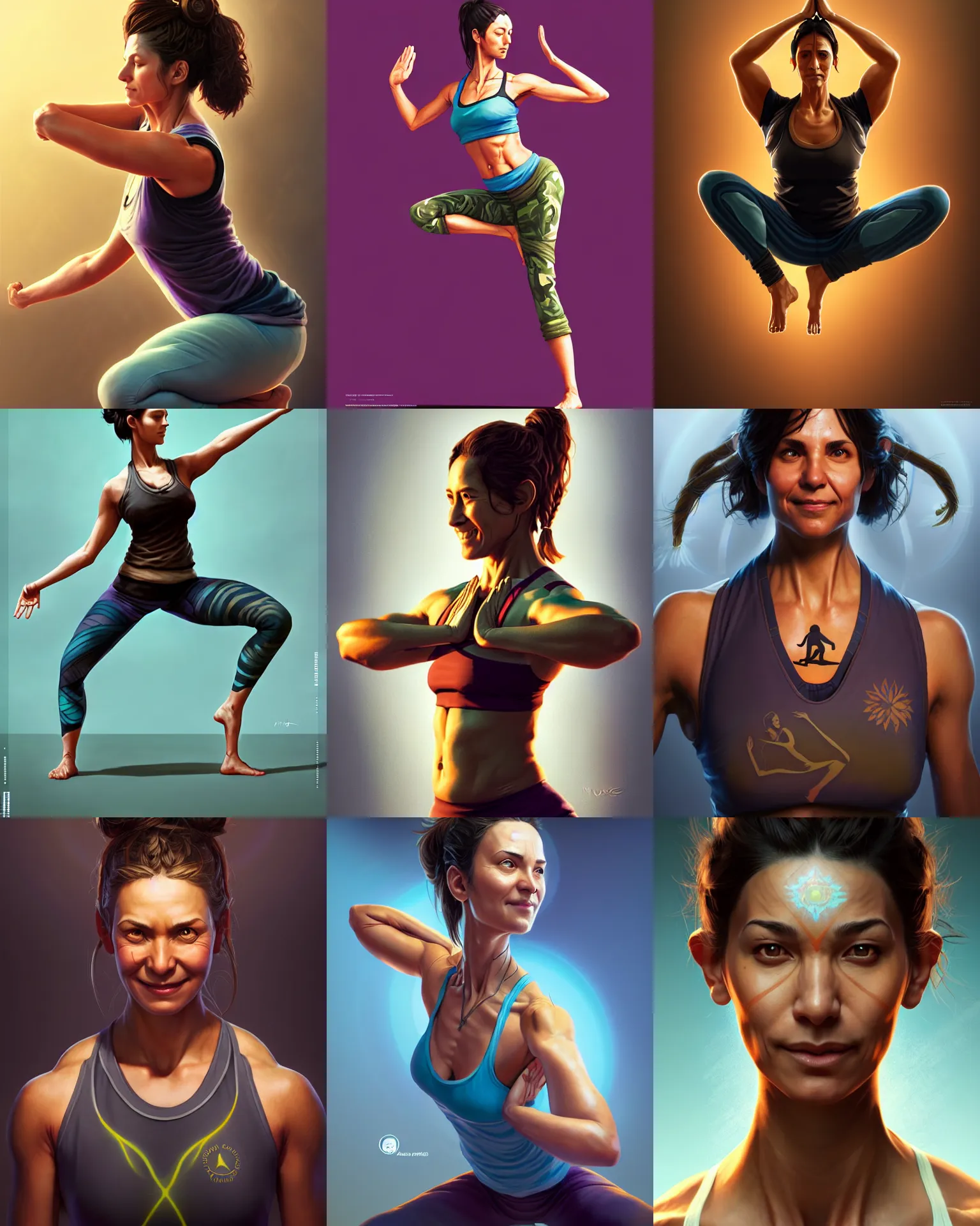 Prompt: yoga instructor as an apex legends character digital illustration portrait design by, mark brooks and brad kunkle detailed, gorgeous lighting, wide angle action dynamic portrait