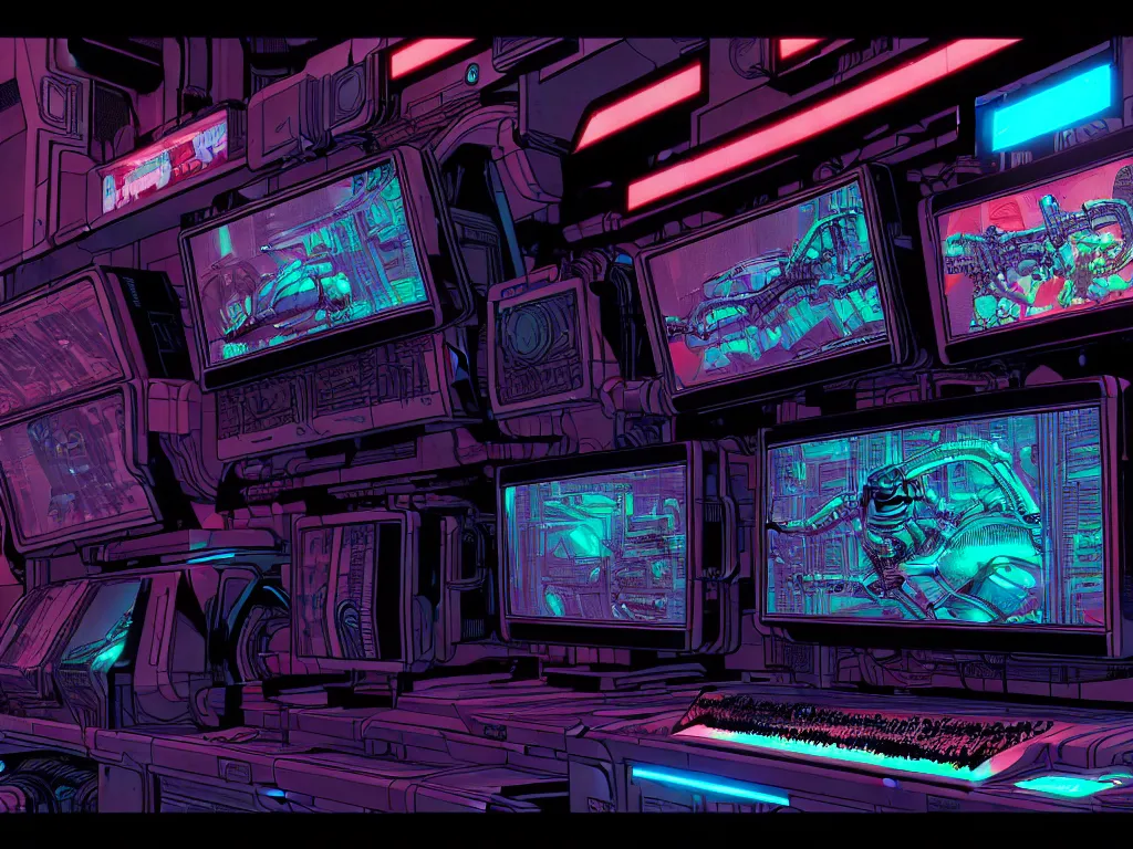 Prompt: a comic book page of a giantic retrofuturistic monitor made by elephant heads, a digital music sheet displayed in the screen, futuristic, cyberpunk, xenomorphic, biomechanical, posthuman, liminal, realistic, ultra detailed, 8 k, cycles render engine, chromatic aberration, dof