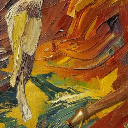 Image similar to oil paint impasto relief, beautiful wood pigeon, multi layered thick brush marks, in the style of ivan shishkin and frank auerbach and van gogh