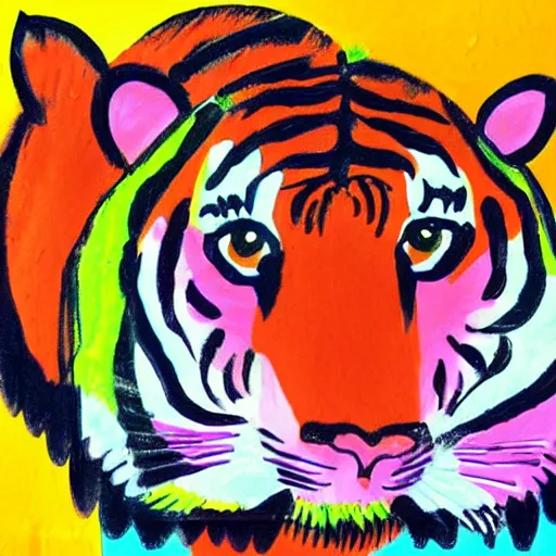 Prompt: A tiger painted by Mary Blair, colorful, childlike