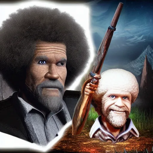 Image similar to bob ross in darksouls universe