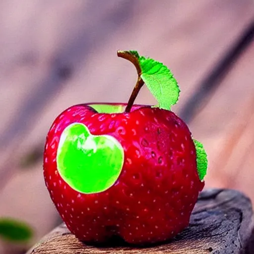 Prompt: “ an apple fused with a strawberry ”