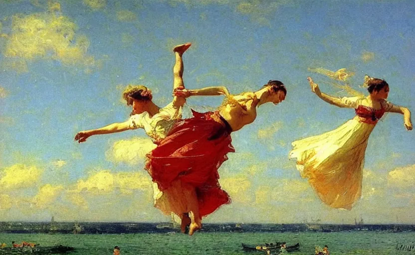 Prompt: high quality high detail painting by ilya repin, a couple flying, hd