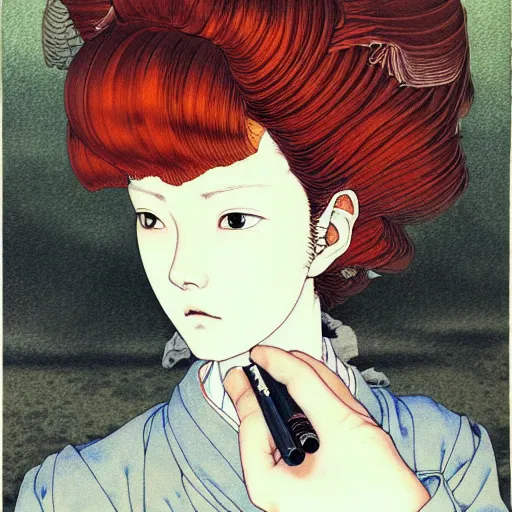 Image similar to prompt : mysterious portrait painted in miyazaki color style drawn by katsuhiro otomo and takato yamamoto, inspired by fables, china doll face, smooth face feature, intricate oil painting, high detail, sharp high detail, manga and anime 2 0 0 0