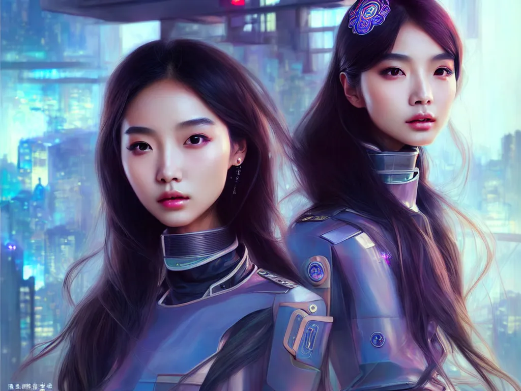 Image similar to portrait angelababy, futuristic hong kong police uniform girl, at future neon light rooftop, ssci - fi and fantasy, intricate and very very beautiful and elegant, highly detailed, digital painting, artstation, concept art, smooth and sharp focus, illustration, art by tan zi and ayanamikodon and alphonse mucha and wlop