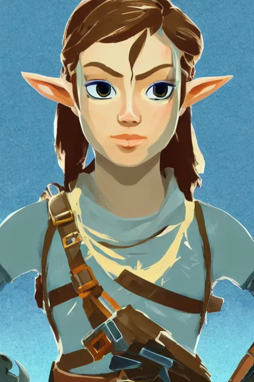 Image similar to an in game portrait of cia from the legend of zelda breath of the wild, breath of the wild art style.