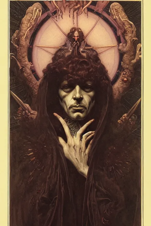 Image similar to occult art portrait of john whiteside parsons by wayne barlowe, gustav moreau, goward,  Gaston Bussiere and roberto ferri, santiago caruso, and austin osman spare