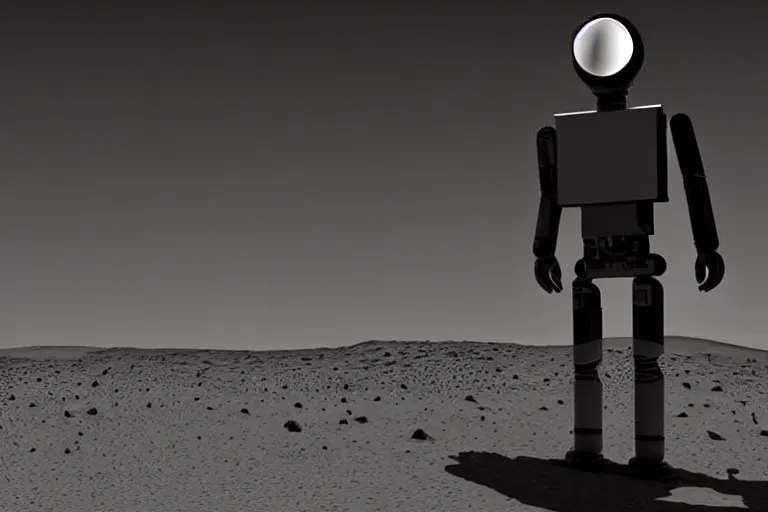 Image similar to realistic human - like man android on mars city low power realistic ambient light and shadow