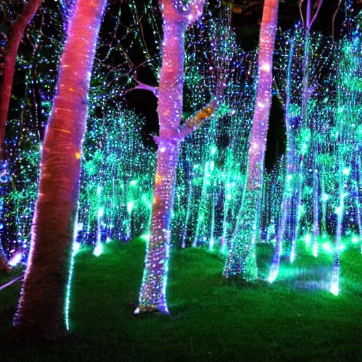 Image similar to crystal forest, fiber optic lights