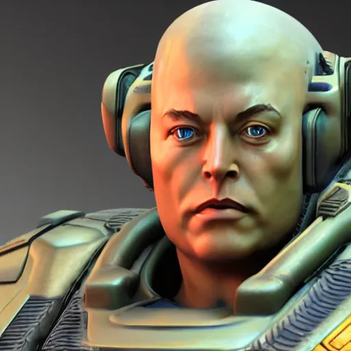 Prompt: detailed figure of elon musk as a starcraft 2 marine - tychus findlay statue, realistic, ultra detailed, figure, indoor lighting, studio lighting, unreal engine 5, 3 d rendering, 4 k, full body