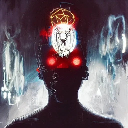 Image similar to technospiritual intervention, by michel basquiat and artgerm and seb mckinnon and greg rutkowski, featured on artstation, fine art, mixed media, highly detailed, sharp, in focus