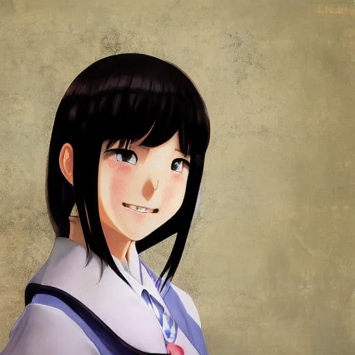 Image similar to a high detail portrait of japanese anime high school girl by makoto sinkai, in simple background