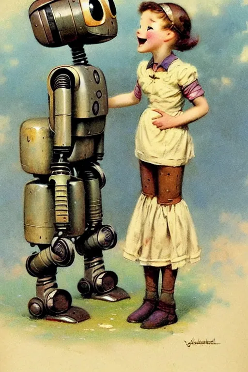 Image similar to antique childrens book ( ( ( ( ( 1 9 5 0 s robot, robert kinoshita, android. muted colors. ) ) ) ) ) by jean - baptiste monge, tom lovell!!!!!!!!!!!!!!!!!!!!!!!!!!!!!!