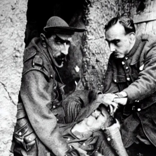 Image similar to christopher lee stabbing a man in the back in the trenches of wwi