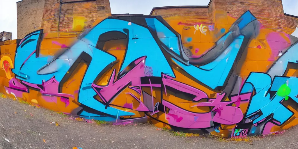 Image similar to 3 d! graffiti, gradients! extreme wide angle, arrows, drips, in the style of daim!, totem, fleks, odeith