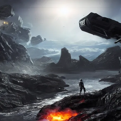 Image similar to concept art prometheus meets halo ; widescreen cinematic