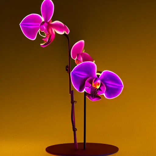 Prompt: orchid glowing in the dark, unreal engine, octane render