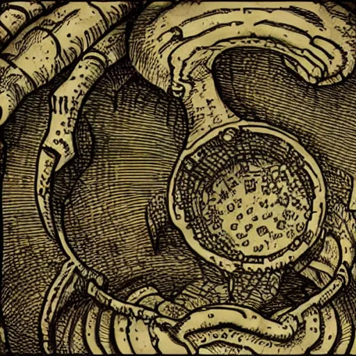 Image similar to a beholder from dungeons and dragons floating above a medieval fantasy city, eldritch horror, eyestalks