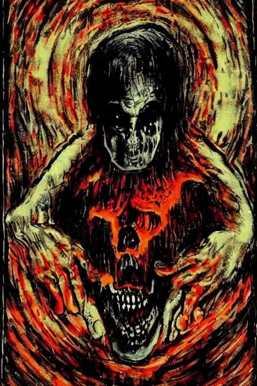 Image similar to putin went to hell, art in the style of a poster for horror films in a cinema, detailed art in color