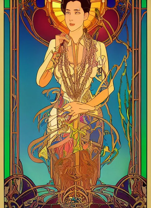 Image similar to well - lit art nouveau portrait of queen sirikrit of thailand, natural lighting, path traced, highly detailed, high quality, cartoon, digital painting, by don bluth and ross tran and studio ghibli and alphonse mucha