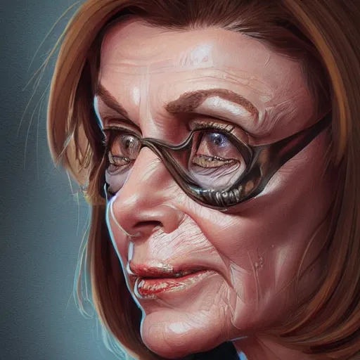 Image similar to a portrait of nancy pelosi as a gremlin, intricate, wild, highly detailed, digital painting, artstation, concept art, smooth, sharp focus, illustration, art by artgerm and greg rutkowski and alphonse much and hajime sorayama