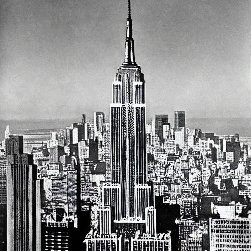 Image similar to gigapikachu attacking the empire state building, 1960s monster movie