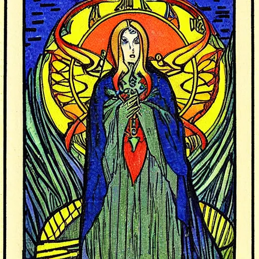 Image similar to a tarot card by bilibin