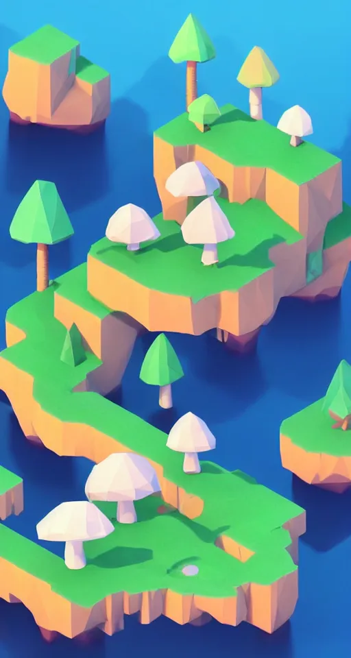 Image similar to a cute little matte low poly isometric mushroom island, lat lighting, soft shadows, trending on artstation, 3d render, monument valley, fez video game,