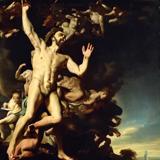 Prompt: nic cage as Baroque painting high detail masterpiece godrays shining down in religious fervor by Giovanni Lorenzo Bernini.