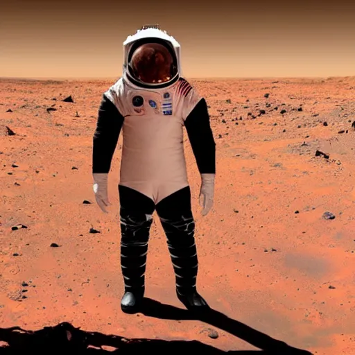 Prompt: Elon musk in a spacesuit on Mars