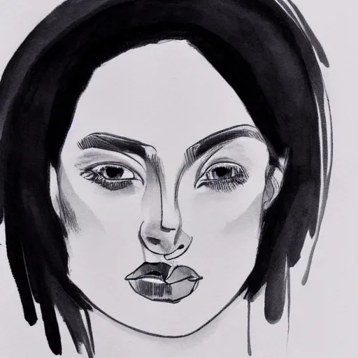 Prompt: 3 / 4 portrait of model black ink on paper