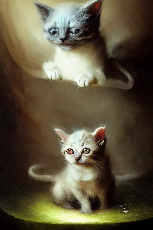 Image similar to hieronymus bosch, greg rutkowski, anna podedworna, painting of a kitten made of water