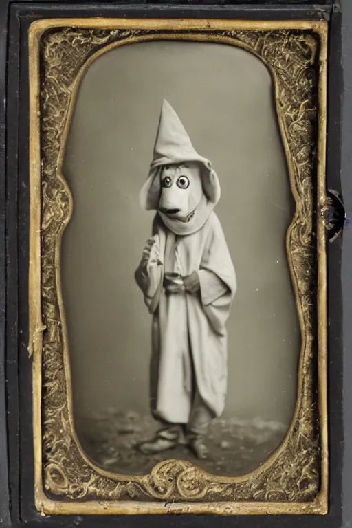 Prompt: a wet plate photo of an anthropomorphic weasel dressed as a friar